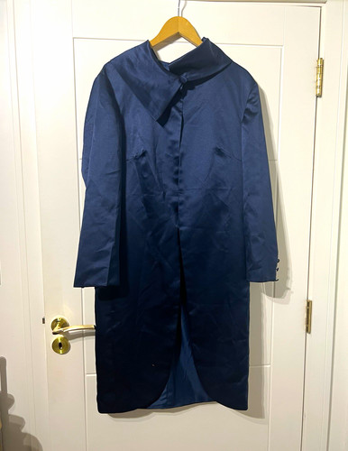 Navy long overcoat coat - navy, wide