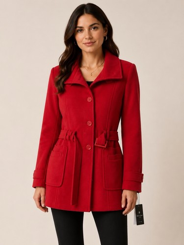 Crème red belted wool - belted,