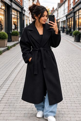 Womens khaki long coat belted - long,